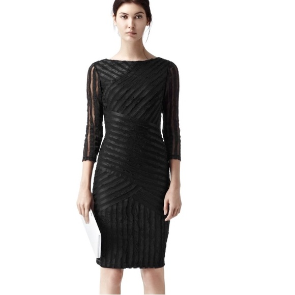 ✨ Reiss Black Sheer Stripe Bodycon Dress – Elegant & Chic - Picture 2 of 14